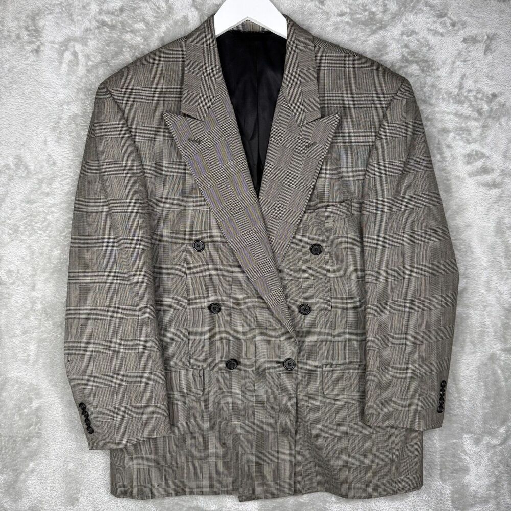 Vtg Burberrys Blazer Mens 42 Double Breasted Pure Wool Houndstooth Plaid USA